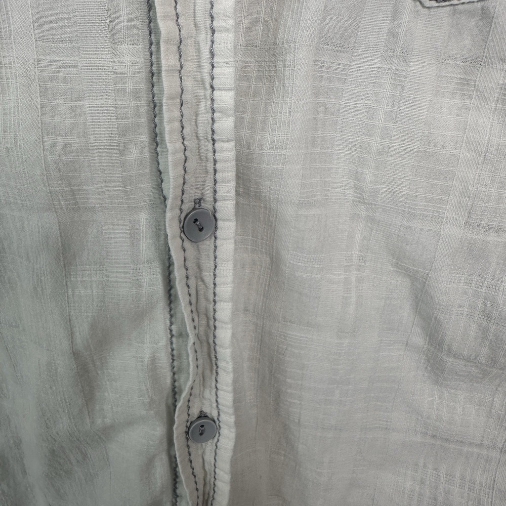 Rustic Blue Shirt Mens L White Button Up Embroidered Cotton Linen - Picture 11 of 11